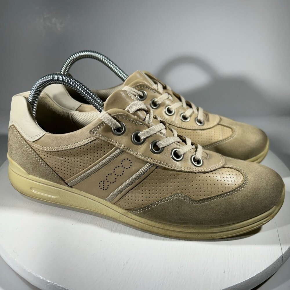 ECCO Womens Casual Suede Leather Sneakers Size 9.5 EU 40 Arch Support Lace Beige - Picture 2 of 13